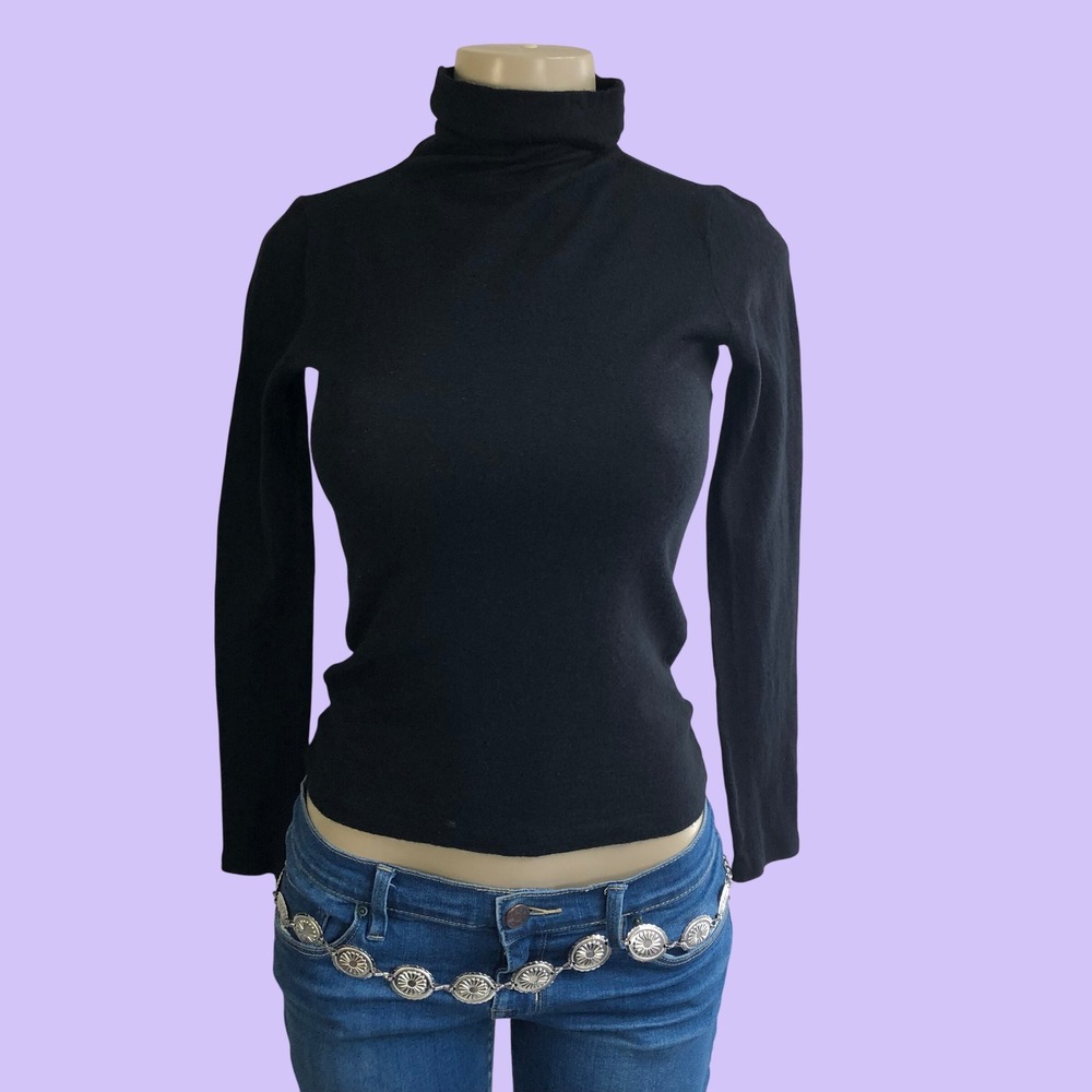 Club Monaco Wool Cashmere Blend Turtleneck Top Womens S Black Sweater Fitted